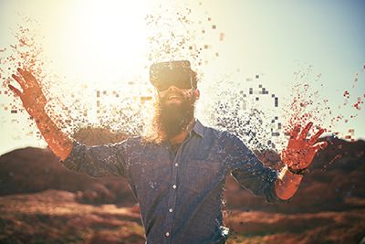 hombre con gafas de realidad virtual percibiendo colores