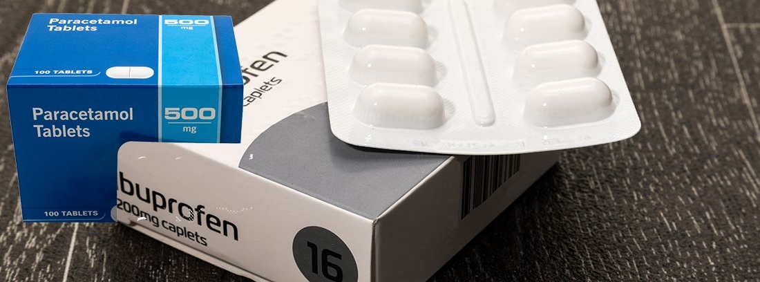 caja de medicamentos de ibuprofeno y paracetamol