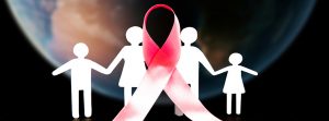 concepto de familia con un lazo rosa icono del cáncer