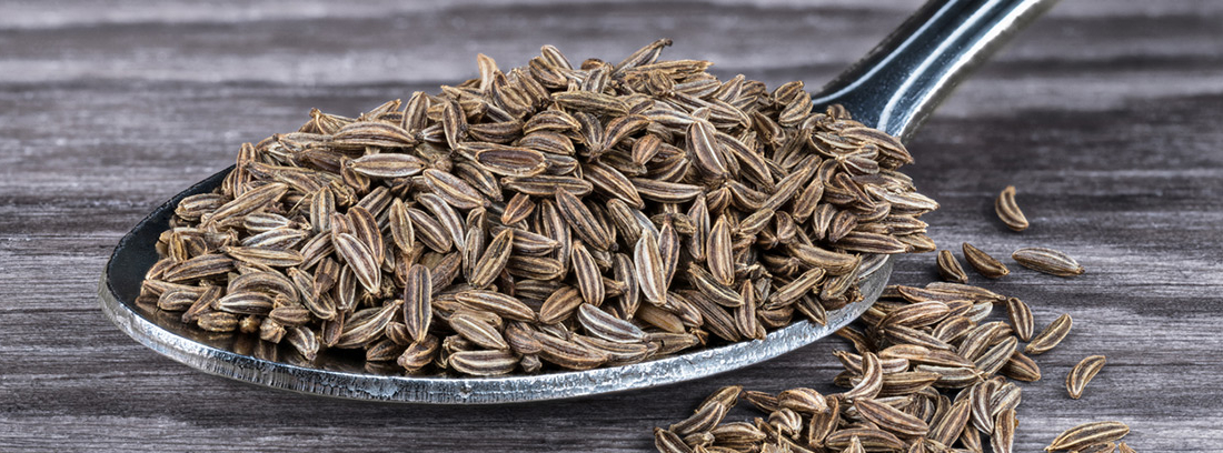 Alcaravea, una semilla digestiva: cuchara de madera con semillas de alcaravea