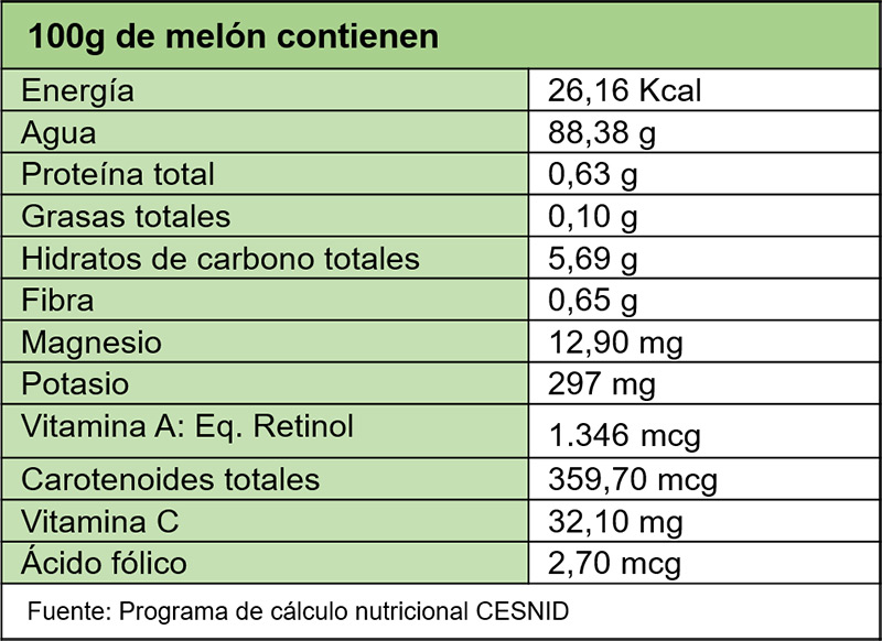 Melón, tabla de nutrientes