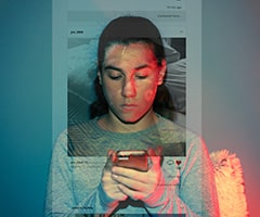 nuevas adicciones en jóvenes: joven chica adicta al móvil y a las redes sociales