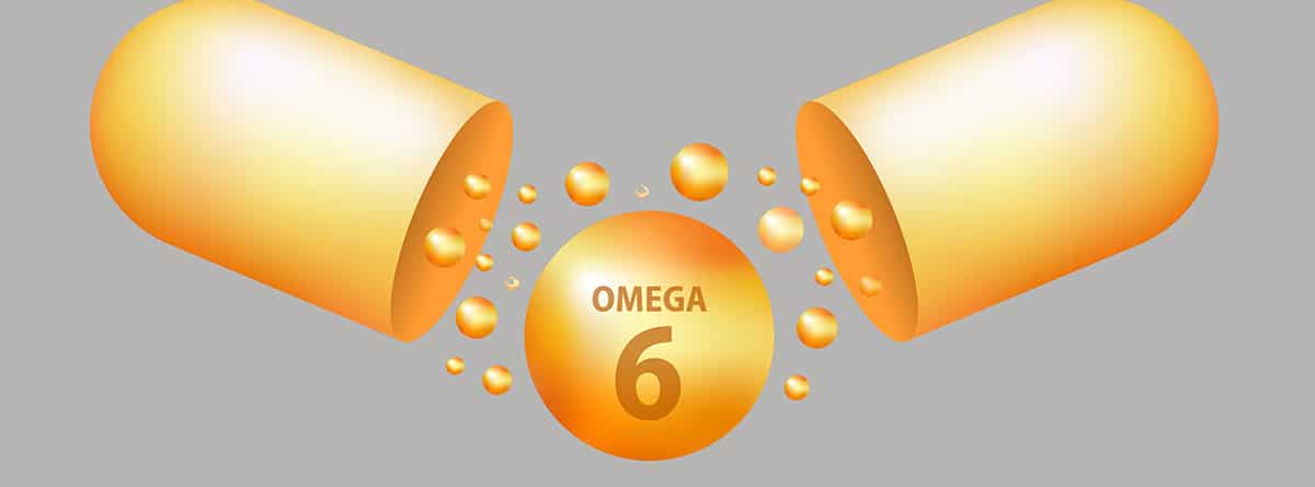cápsula naranja partida por la mitad y círculo de omega 6