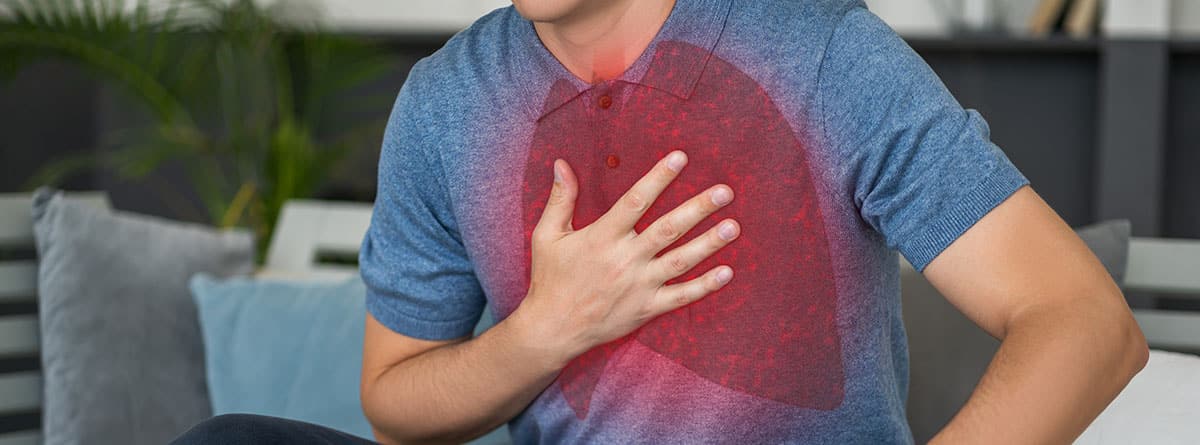 hombre con insuficiencia respiratoria en la zona coloreada de rojo