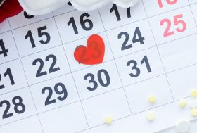 Pastillas, calendario de ciclo mensual femenino